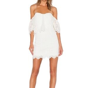 SAYLOR Karen Mini Dress Off the Shoulder Embroidered Lined White Eyelet Small‎
